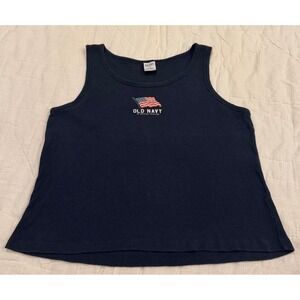 Old Navy Womens XXL Navy Blue Ribbed American Flag Tank Top Cotton Graphic Tee